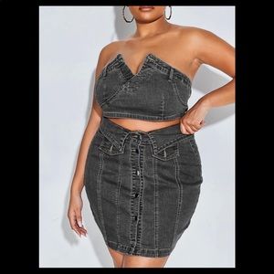 Black Denim Skirt Set